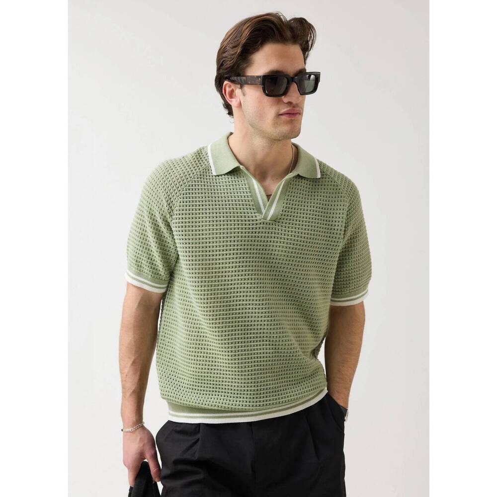 NEW PERCIVAL casa martini knitted tennis polo in sage
